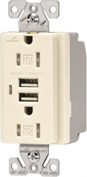 Cooper Wiring Devices TR7745LA-BOX 2 USB Port, 2 Receptacle, 125 VAC, 5 VDC USB Receptacle 