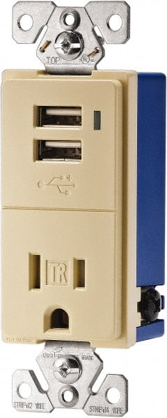 Cooper Wiring Devices TR7740V-BOX 2 USB Port, 1 Receptacle, 125 VAC, 5 VDC USB Receptacle 