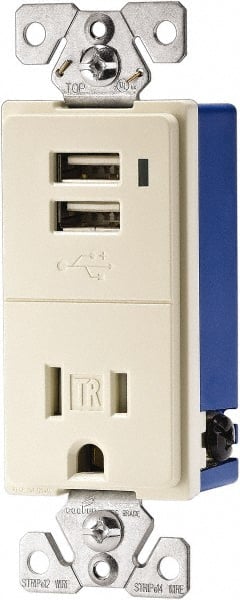 Cooper Wiring Devices TR7740LA-BOX 2 USB Port, 1 Receptacle, 125 VAC, 5 VDC USB Receptacle 