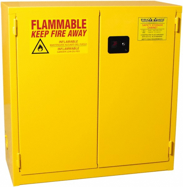 PRO-SAFE CAB-F30G-M2D Flammable & Hazardous Storage Cabinets: 30 gal Drum, 2 Door, 1 Shelf, Manual Closing, Yellow Image