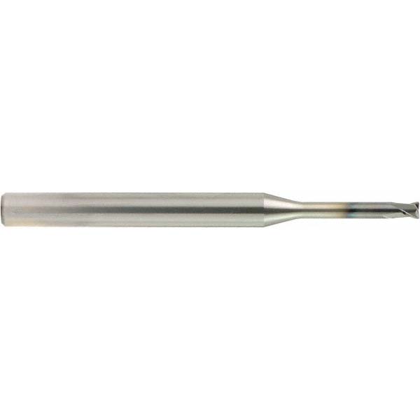 Corner Radius End Mill: 3.00 mm Dia, 2.50 mm LOC, 0.50 mm Radius, 2 Flute, Solid Carbide - 60.00 mm OAL, 6.00 mm Shank Dia, 30 deg Helix, WXS Finish, Single End, Series 4592, Centercutting