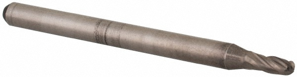OSG Ball End Mill: 2.00 mm Dia, 4.00 mm LOC, 4 Flute, Solid Carbide - 39.00 mm OAL, 3.00 mm Shank Dia, 30 deg Helix, Bright/Uncoated Finish, Single