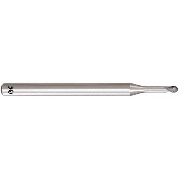 Ball End Mill: 0.60 mm Dia, 0.50 mm LOC, 2 Flute, Solid Carbide