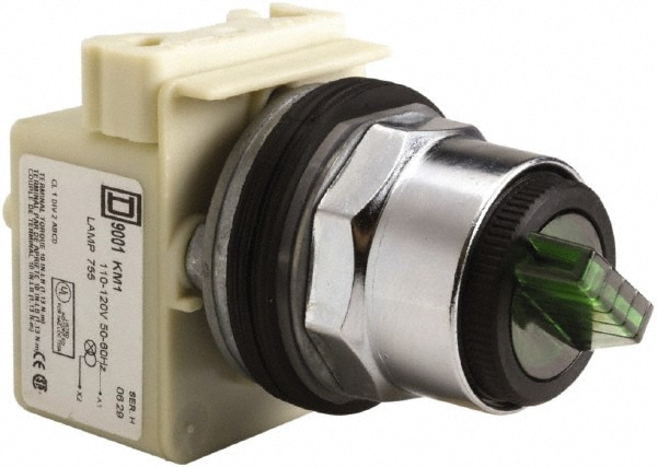 Square D 9001K11J1G Selector Switch Only: 2 Positions, Maintained (MA), 600V, Green Image