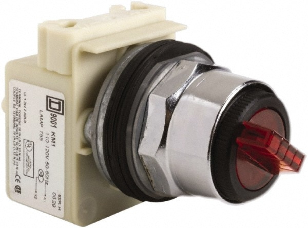 Square D 9001K11J1R Selector Switch Only: 2 Positions, Maintained (MA), 600V, Red Image