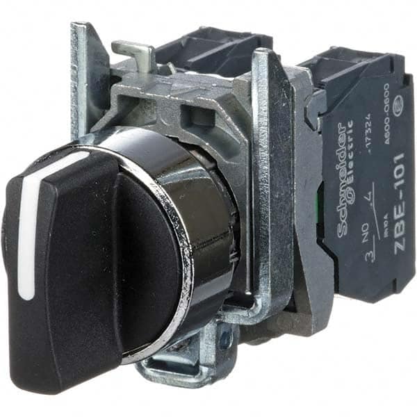 Selector Switch Only: 2 Positions, Maintained (MA), Black Knob
