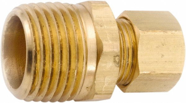 Compression Tube Connector: 1/2 x 1/2" Tube OD, Compression x MNPT - Lead-Free Brass