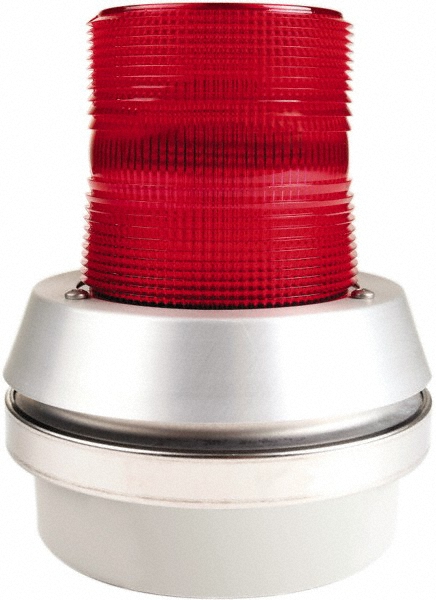 Flashing Light: Red, Box, Panel, Pipe, Surface & Wall Mount, 120VAC - 65 Flashes per min, 1/2" Pipe, 6" Dia, 7-3/8" High, Box Mount, Panel, Pipe, Surface and Wall Mount