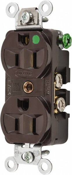 Straight Blade Duplex Receptacle: NEMA 5-15R, 15 Amps, Self-Grounding