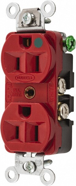 Straight Blade Duplex Receptacle: NEMA 5-15R, 15 Amps, Self-Grounding