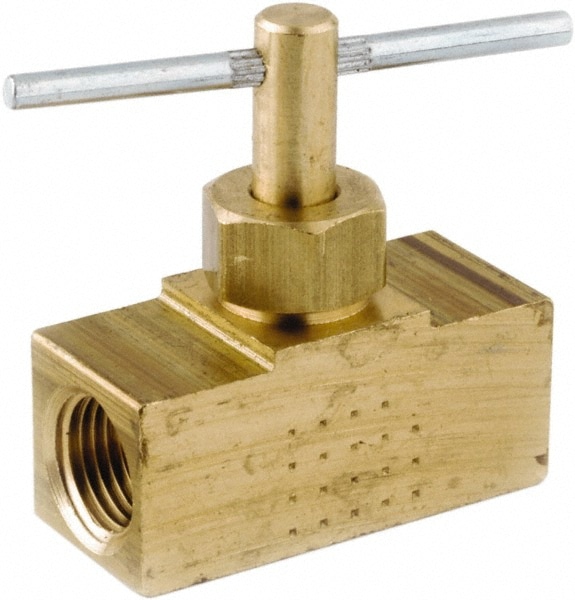 Needle Valve: Straight, 1/4" Pipe, Female x Female End, Lead-Free Brass Body, Brass Seal
