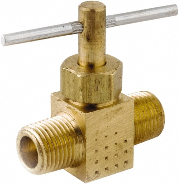 Needle Valve: Straight, 1/4" Pipe, MPT End, Lead-Free Brass Body, Brass Seal