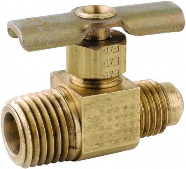Needle Valve: Straight, 1/4 x 1/4" Pipe, FL x MIP End, Lead-Free Brass Body, Brass Seal
