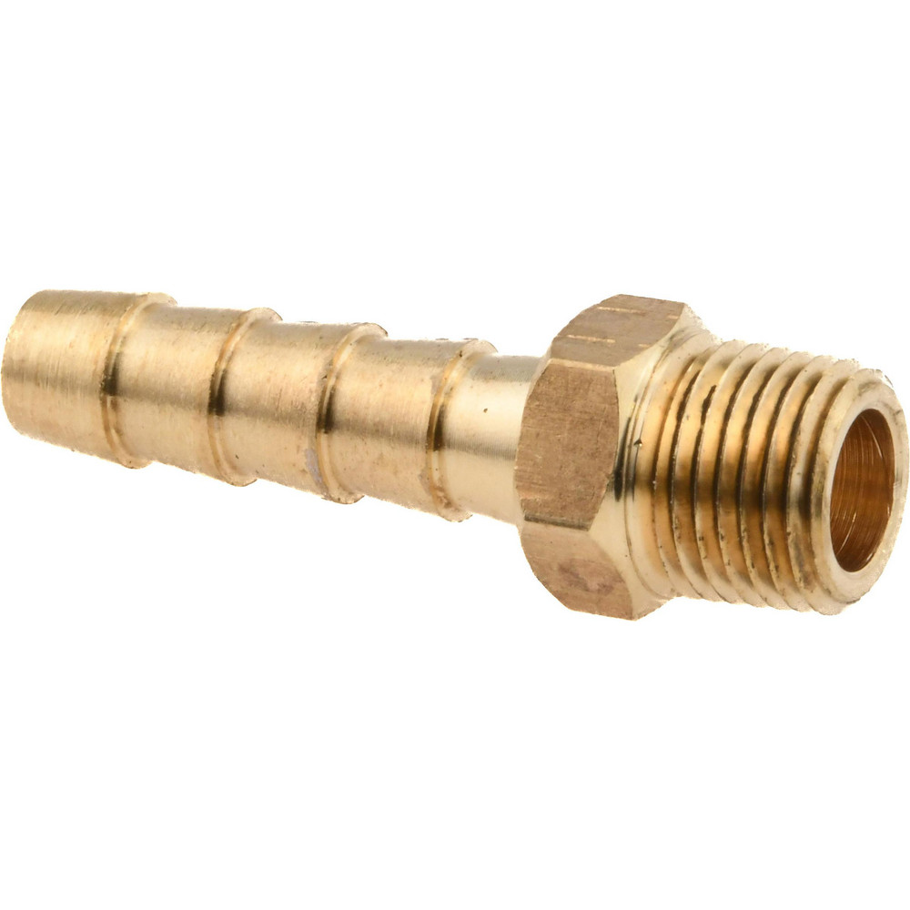 Barbed Hose Fitting: 1/8" NPT, 1/4" Hose ID, Male, Lead-Free Brass