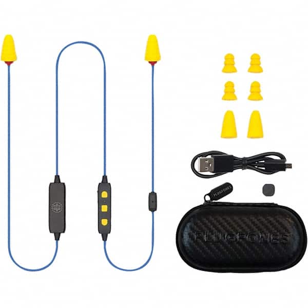 Hearing Protection/Communication; Type: Earplugs w/Audio; Overall Length: 34 in; Standards: ANSI S3.19-1974; Noise Reduction Rating (dB): 26.00; Radio Type: Bluetooth; Disposable or Reusable Plug: Reusable; Plug Color: Blue; Yellow; ANSI Specification: AN