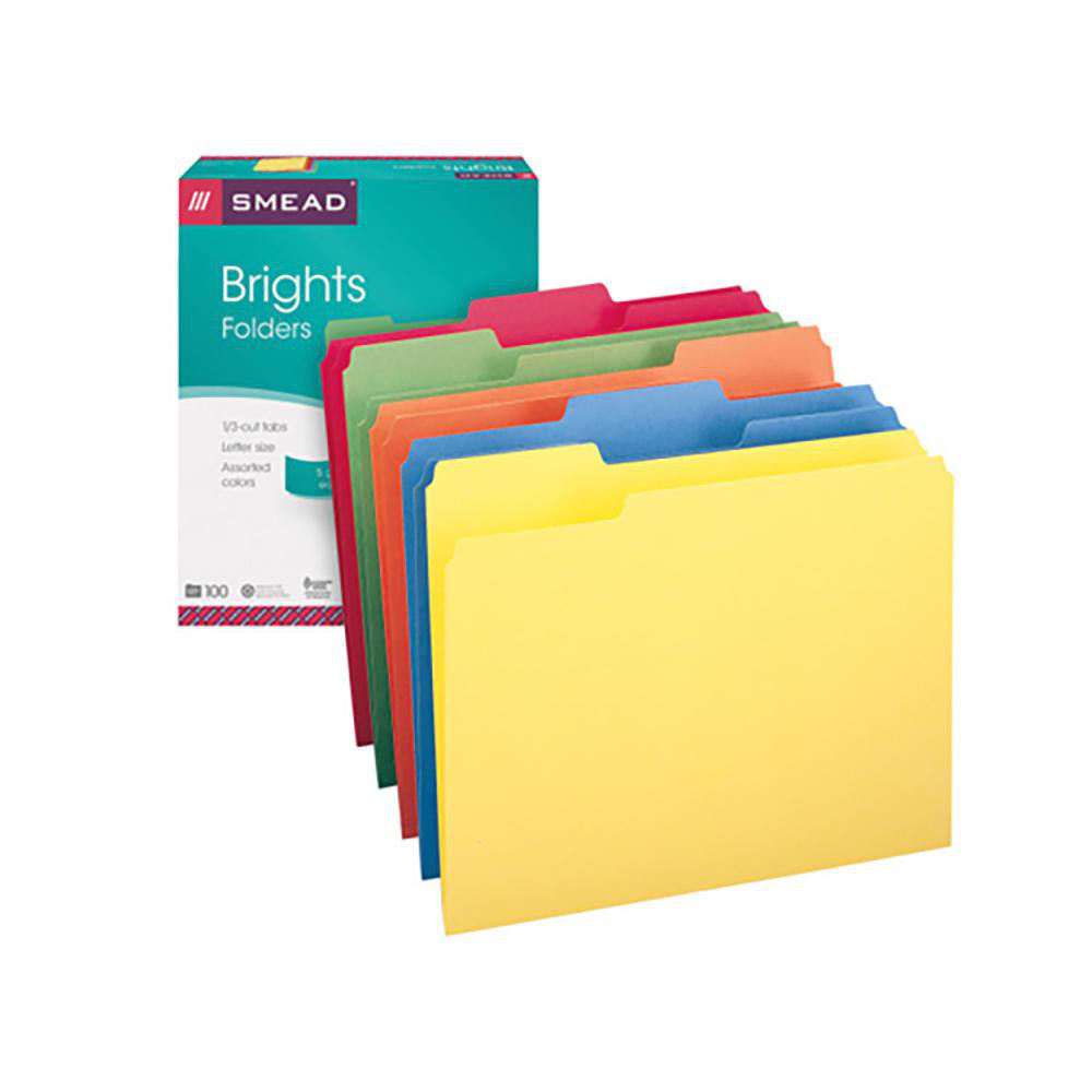 SMEAD File Folders with Top Tab Letter, Assorted, 100/Pack