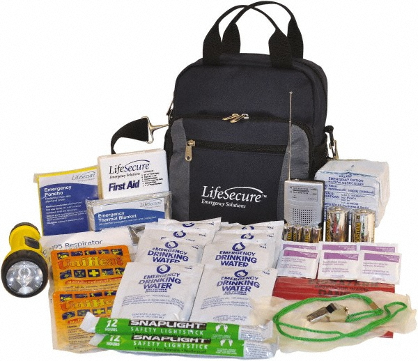 LifeSecure Emergency Prep Kits: Earthquake Survival, Bag, Polyester - Includes (10) 4 oz Emergency Water Pouches, (2) 12–Hour Light Sticks, (2)