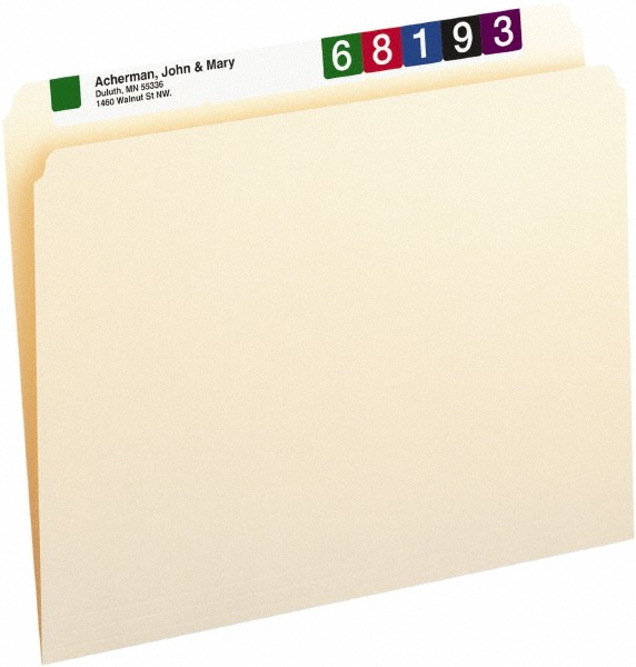 File Folders with Top Tab: Letter, Manila, 100/Pack - 11 Point Stock, Straight Tab Cut Location