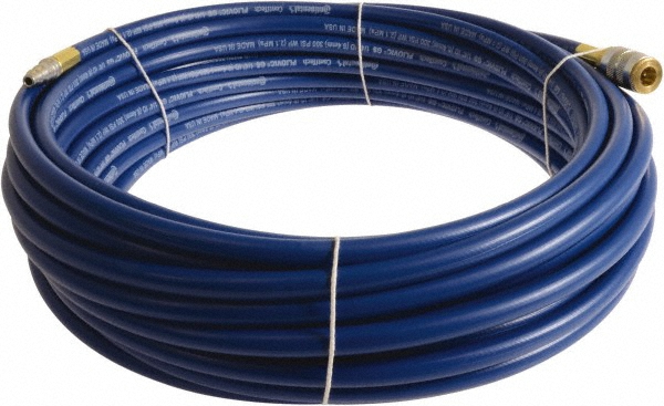 Multipurpose Air Hose: 3/8" ID, 100' - 300 Working psi, -10 to 158 ° F, Blue, PVC, Industrial Interchange Safety Coupler x Male Plug, 1/4"