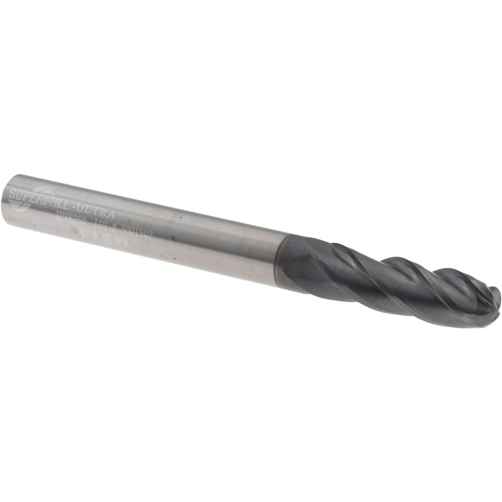 Ball End Mill: 1/4" Dia, 3/4" LOC, 4 Flute, Solid Carbide