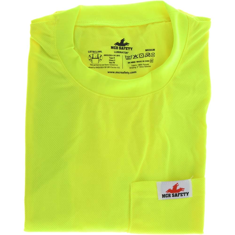 MCR SAFETY LSTSCL3MLM Work Shirt: High-Visibility, Medium, Polyester, High-Visibility Lime, 1 Pocket Image