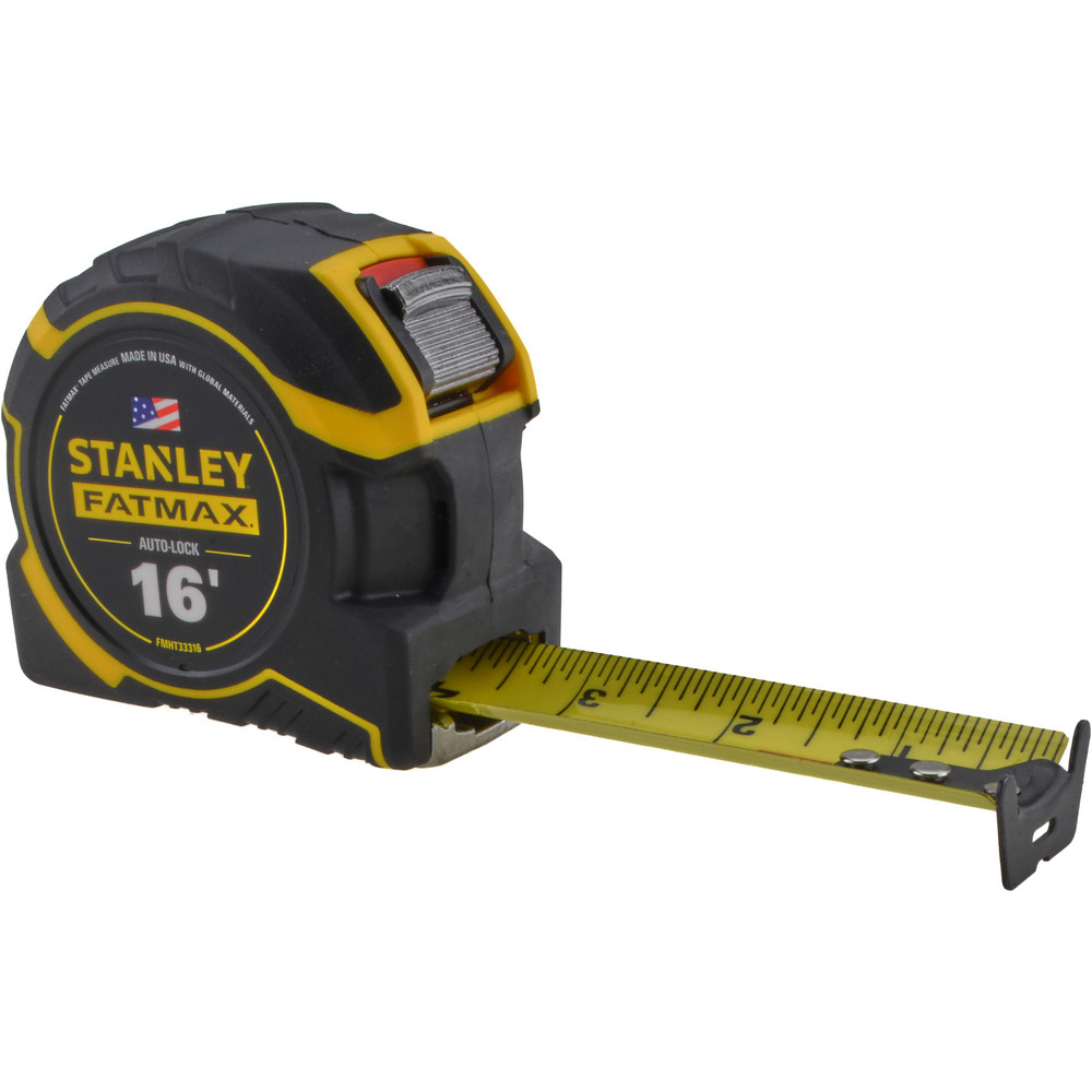 Tape Measure: 16' Long, 1-1/4" Width, Black & Yellow Blade