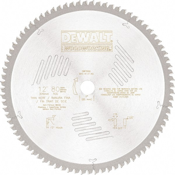 Dewalt DW7666 Wet & Dry Cut Saw Blade: 12" Dia, 1" Arbor Hole, 0.11" Kerf Width, 80 Teeth 