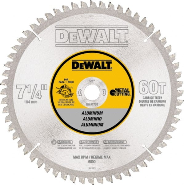 Dewalt DWA7758 Wet & Dry Cut Saw Blade: 7-1/4" Dia, 5/8" Arbor Hole, 0.082" Kerf Width, 60 Teeth 