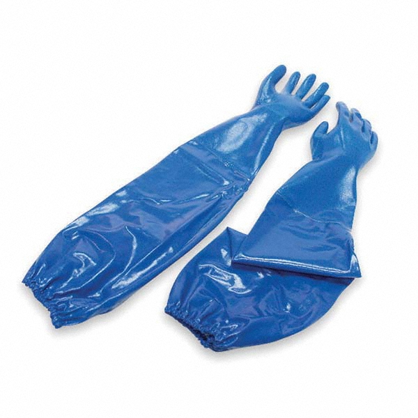 Chemical Resistant Gloves: North® Size Medium, Nitrile, Supported - Blue, Rough Grip, Pair, ANSI Abrasion 1, ANSI Cut 1, ANSI Puncture 1, }