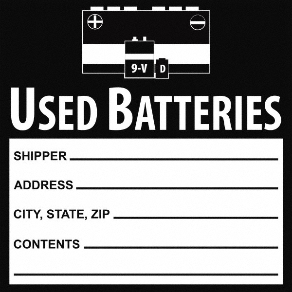 AccuformNMC Shipping & DOT Label "Used Batteries Shipper___, Address