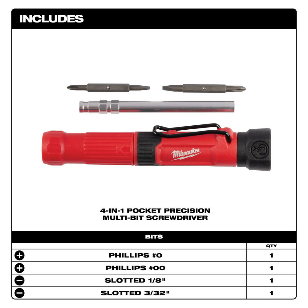 Milwaukee Tool - 4-in-1 Pocket Precision Multi-Bit Screwdriver