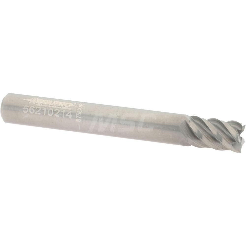 Accupro 545S2500 Square End Mill: 1/4 Dia, 3/8 LOC, 1/4 Shank Dia, 2 OAL, 5 Flutes, Solid Carbide 