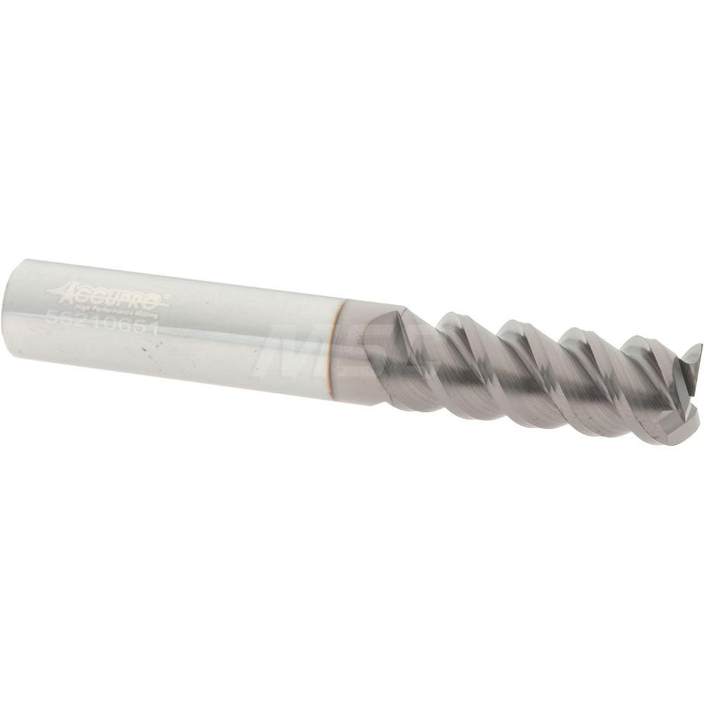 Accupro 3603750C4 Square End Mill: 3/8 Dia, 1 LOC, 3/8 Shank Dia, 2-1/2 OAL, 3 Flutes, Solid Carbide 