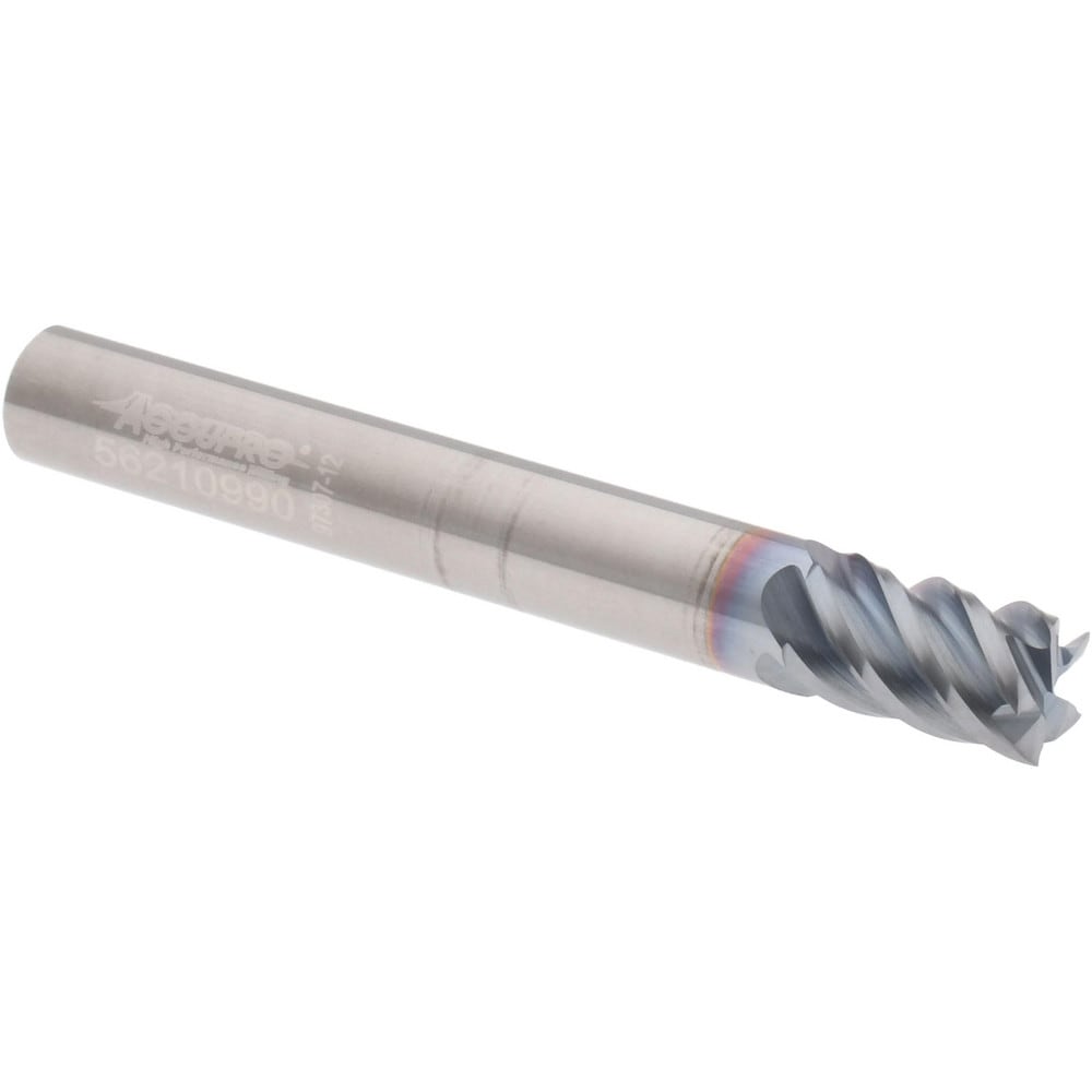 Accupro 545S2500C4 Square End Mill: 1/4 Dia, 3/8 LOC, 1/4 Shank Dia, 2 OAL, 5 Flutes, Solid Carbide 