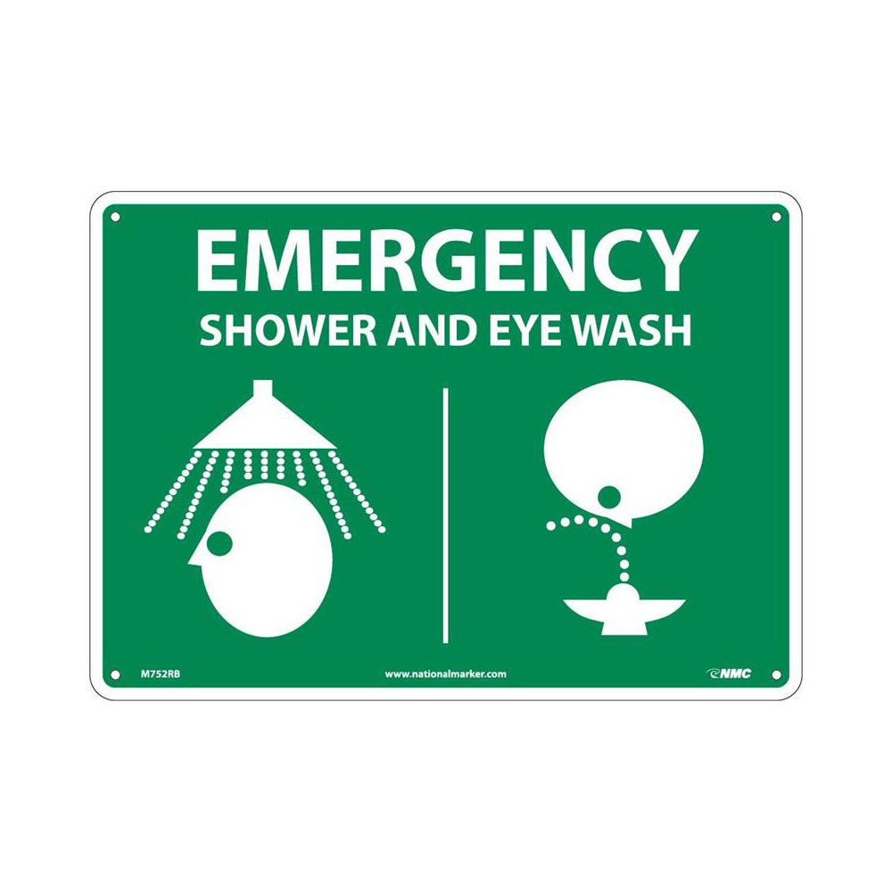 AccuformNMC First Aid Sign: Rectangle, EMERGENCY, EMERGENCY SHOWER & EYE WASH - Plastic, Wall, 10" High, 14" Wide | Part #M752RB