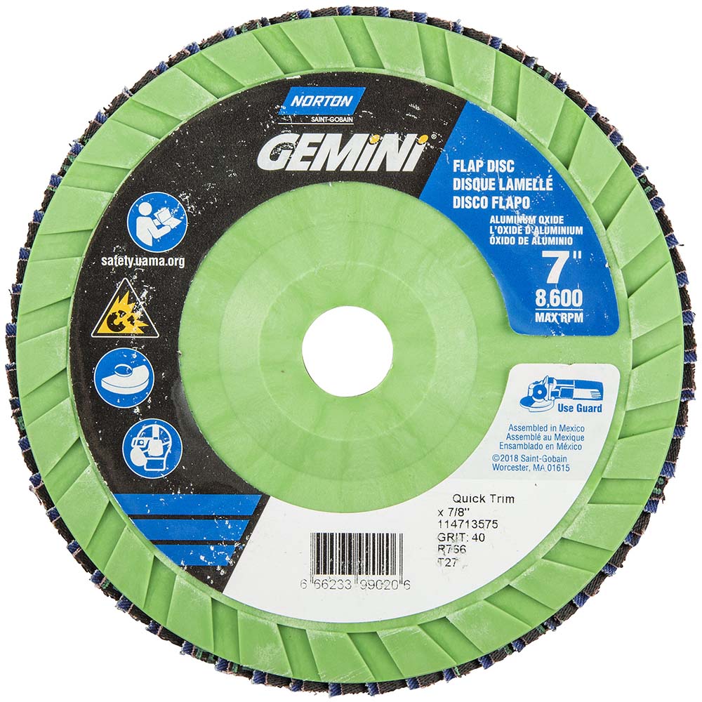 Photos - Abrasive Wheel / Belt Norton | Gemini® Flap Disc: 7" Dia, 7/8" Hole, Zirconia Alumina, Type 27 - Coated, Coarse Grade, Poly-Cotton-Backed, 8600 Ma 