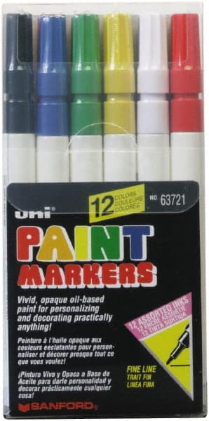 Uni-Ball 63721 Paint Pen Marker: Black, Dark Blue, Gold, Green, Violet, White & Yellow, Oil-Based, Fine Point 