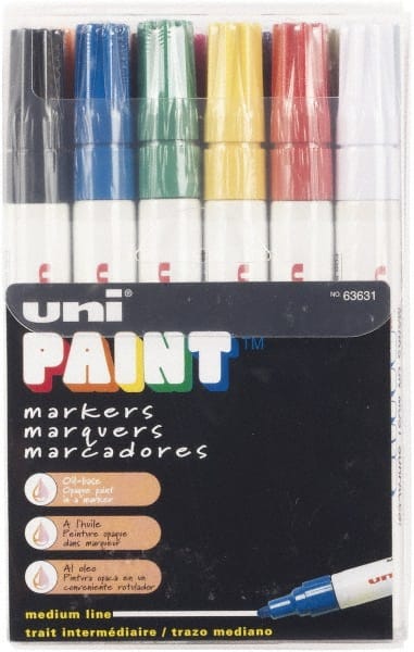 Paint Pen Marker: Black, Blue, Brown, Gold, White & Yellow, Oil-Based, Medium Point