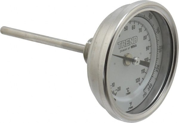 Bimetal Dial Thermometer: 0 to 250 ° F, 4 Stem Length