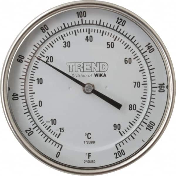 Adjustable Industrial Bimetal Thermometer 5 Face x 2-1/2 Stem, 0-250 w/Calibration Dial