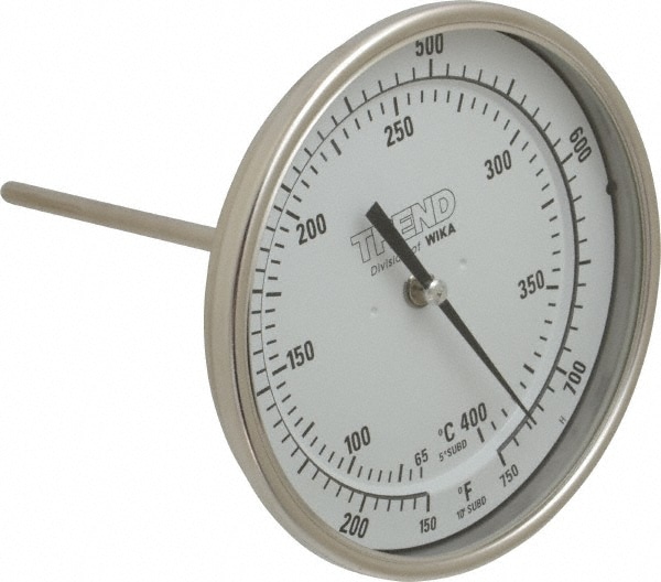 Wika 50060A011G4 Bimetal Dial Thermometer: 150 to 750 ° F, 6" Stem Length Image