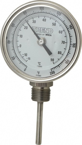 Wika 31025A005G4 Bimetal Dial Thermometer: 0 to 200 ° F, 2-1/2" Stem Length Image