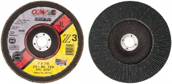 CGW Abrasives 42764 Flap Disc: 7/8" Hole, 60 Grit, Zirconia Alumina, Type 29 Image