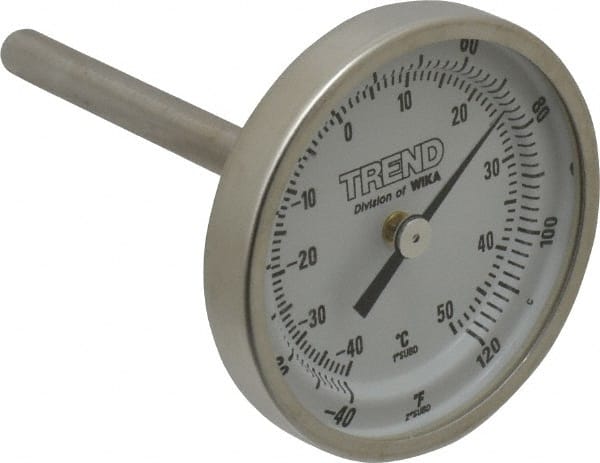 Wika 20025A002G2 Bimetal Dial Thermometer: -40 to 120 ° F, 2-1/2" Stem Length 