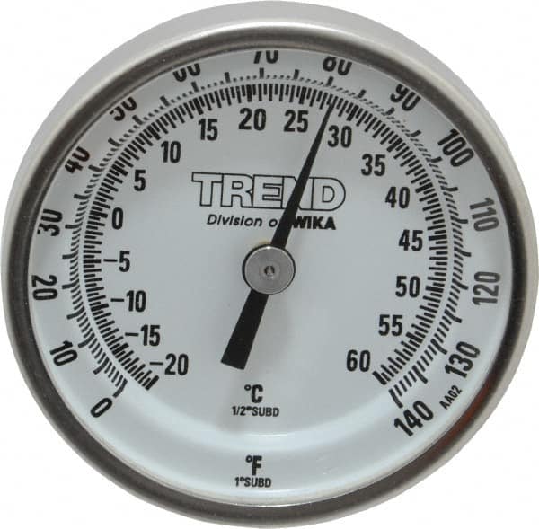 Wika 20025A004G2 Bimetal Dial Thermometer: 0 to 140 ° F, 2-1/2" Stem Length 