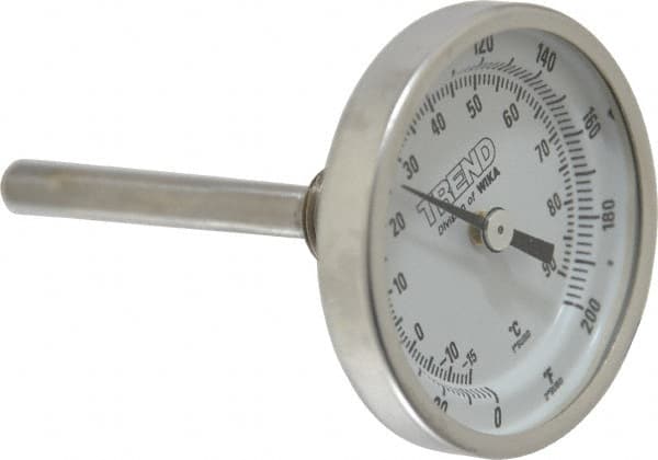 Wika 20025D005G2 Bimetal Dial Thermometer: 0 to 200 ° F, 2-1/2" Stem Length 