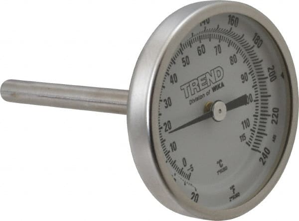 Wika 20025D007G2 Bimetal Dial Thermometer: 20 to 240 ° F, 2-1/2" Stem Length 