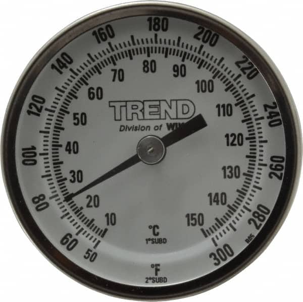 Wika 20025D008G2 Bimetal Dial Thermometer: 50 to 300 ° F, 2-1/2" Stem Length 