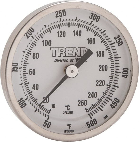 Wika 20025D010G2 Bimetal Dial Thermometer: 50 to 500 ° F, 2-1/2" Stem Length 