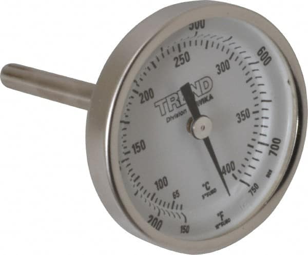 Wika 20025A011G2 Bimetal Dial Thermometer: 150 to 750 ° F, 2-1/2" Stem Length 